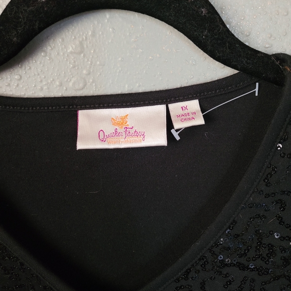 Quacker Factory Black Sequin Embellished Top Women's Size 1X - Picture 2 of 4
